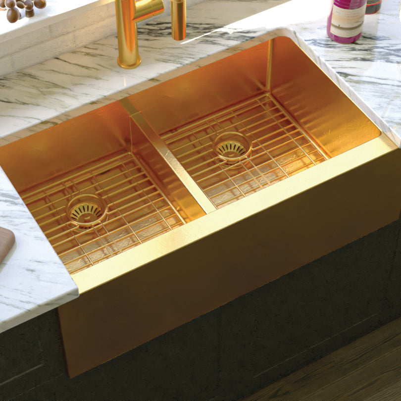 SAPRJ3320AGLDBG - APRON DOUBLE BOWL KITCHEN SINK